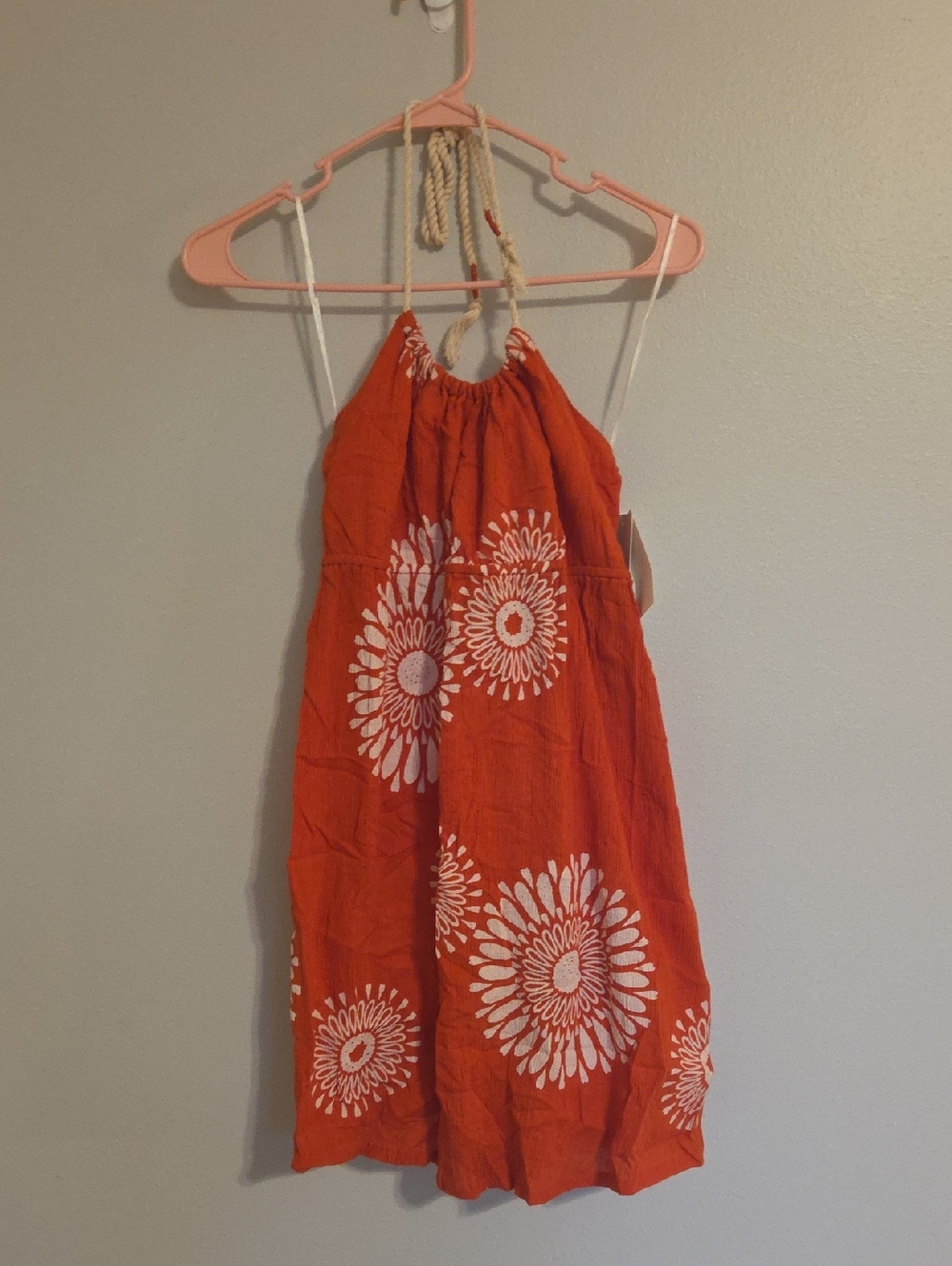 Roxy Orange Halter Sun Dress with White Floral Prints